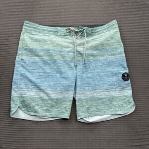 Vissla Board Shorts Mens 38 Green Blue Stripe Swim Trunks‎ Quick Dry Poly Cotton